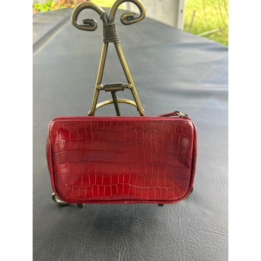 Etienne Aigner Red Croc Embossed Small Cosmetic Pouch Zip Clutch‎ bag EUC
